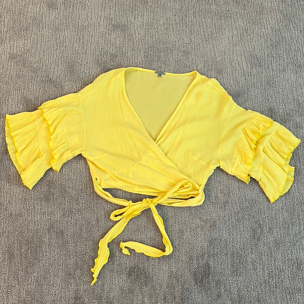 Yellow wrap around crop top